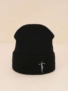 Black And White Brimless Hat With Embroidery Street Style Cap - A - View 3