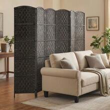 Room Divider, 6 Panel Folding Privacy Screen, 6FT Tall Portable Weave Partition Wall Divider For Bedroom, Coffee-XY286891 - 830-160V03CF - View 8