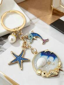 1pc Hot-Selling Ocean Style Keychain With Dolphin, Starfish, Shell And Pearl Pendant, Exquisite Fashion Bag Charm, Perfect Women's Birthday Gift, Suitable For Mother's Day, Teacher's Day, Graduation Season, Back To School, Valentine's Day, Christmas - Multicolor - View 2