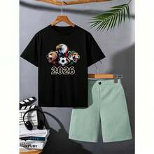 Playera Negra Unisex con Estampado de Animales y Fútbol 2026, Camiseta de Manga Corta Casual para Hombre, Mujer y Niños PKCX - Negro - Ver 1