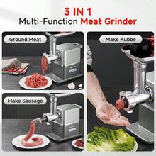Molino para Carne Elctrico de 3 Velocidades y Auto - Reversa, Moledor de Carne Potente 3000W con Motor Silencioso 60dB, Almacenamiento Integrado de Empujador, Grado Alimenticio - plateado - Ver 3