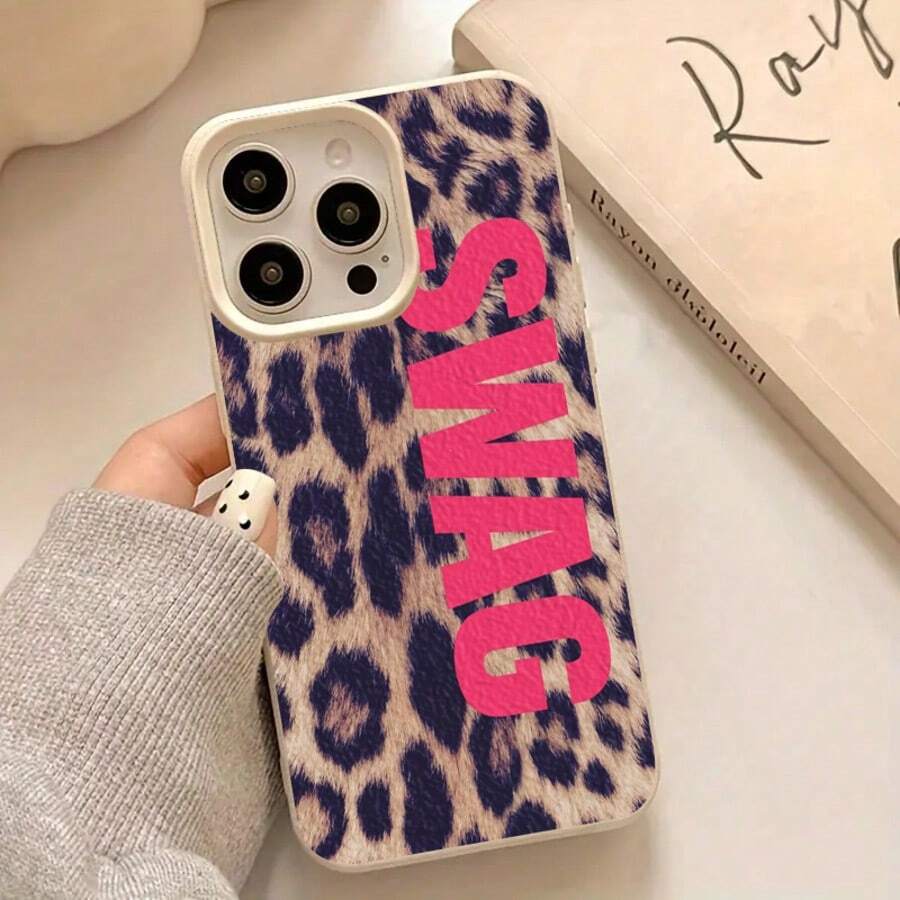 Y2K "#SWAG" 白色波點極簡印花黑色亮面手機殼,適用於 iPhone 11 13 Pro Max 15 17 17 Pro Max 及 Galaxy S24 Ultra S26 Ultra,口號設計,適合千禧世代、生日與日常使用 - 彩色 - 查看 1