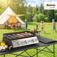 Outsunny Propane Gas Grill With 3 Main Burners, 8530 BTU Outdoor BBQ Grill Cart With Non-Stick Griddle And Lid For Camping Picnic Garden Party Festival, Black - A - 查看 2