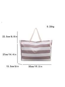 Large Waterproof Beach Tote Bag With Zipper And Sand-Proof Design, Suitable For Swimming Pool, Random Pattern, School Backpack, Portable, Large Capacity, Suitable For Teenage Girls, Women, College Students, University, Middle School, High School, Outdoor, Travel, Outing, Work, Business, Commute, Holiday, Shopping - Light Khaki - View 7