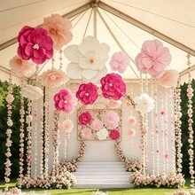 5/10/15 pezzi Fiori di carta 3D rosa/bianchi, fiori decorativi artificiali, accessori per decorazione di matrimoni e feste, adatti per feste di compleanno, matrimoni, raduni, celebrazioni, eventi festivi, decorazione dell'atmosfera della scena, parete di sfondo, parete, finestra, decorazione di archi, decorazione sospesa - multicolore - Visualizzare 9