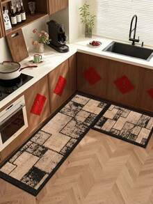 1 buah Keset Dapur Diatomaceous Earth dengan Pola Kotak-kotak Beige Muda dan Hitam, Pinggiran Hitam, Gaya Vintage dan Tahan Kotoran, Cocok untuk Area Kerja Dapur. Keset Dapur Anti-Lelah Bergaya Mewah dan Modis, Permukaan Kain, Lapisan Tengah Penyerap Spons, Bagian Bawah Karet, Keset dan Karpet Dapur yang Mudah Dibersihkan dan Menyerap Air - MultiWarna - View 11