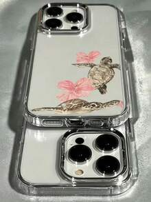 1pc Metal Transparent Turtle & Hibiscus Flower Personalized Minimalist Full Coverage TPU Shockproof Phone Case, Compatible With Apple 17/16/15/14/13/12/11 Pro Max Air Protective Shell - Multicolor - View 2
