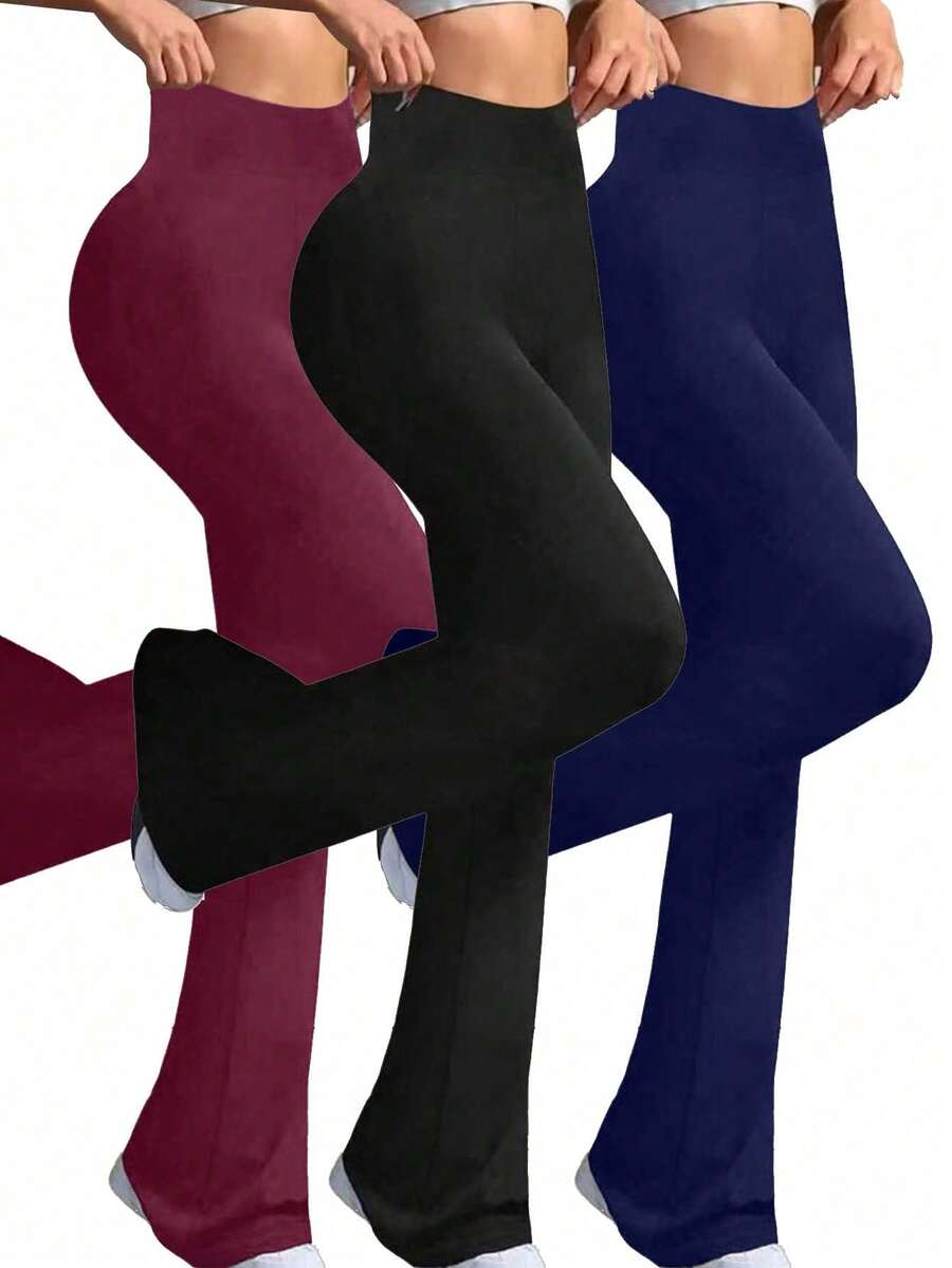 Pantalones de yoga de cintura alta con campana para mujer, pantalones de yoga de pierna ancha, mallas deportivas casuales sueltas para fitness - Multicolor - Ver 1