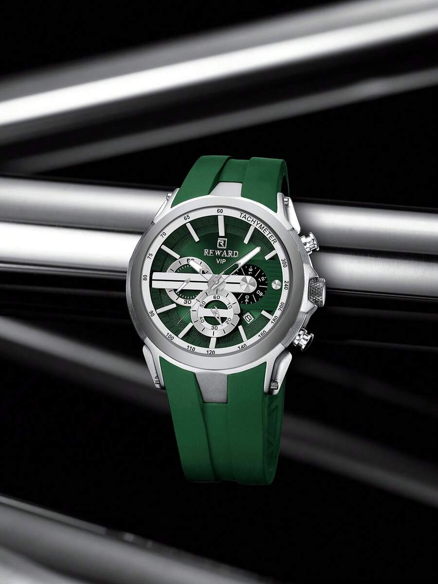 REWARD Men's Quartz Watch, Business Fashion Style, Calendar Display, Luminous Hands, Multi-Function, High-Quality Gift, Classic Design, Silicone Strap