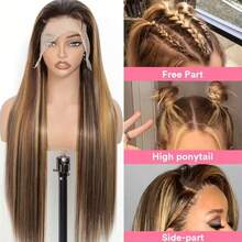 Uveous Ombre Highlight Lace Front Wig Human Hair 4/27 Highlight Colored Bone Straight Wigs 13X4 Transparent Lace Frontal Glueless Wigs Honey Blonde Colored Human Hair Pre Plucked For Women - P4/27 - View 4