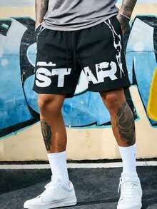 Men's Casual Lightweight Sports Shorts, Breathable Quick-Dry Printed Workout Running Shorts - Black - View 1