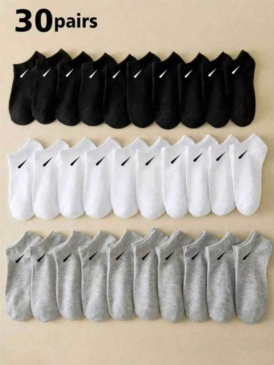 30 Pairs Mer's Breathable Sports Socks, Fashionable Left Print High-Top Running Socks, Comfortable & Breathable, Anti-Odor, Suitable For Daily Wear, Antibacterial & Deodorizing, 1/5/10/15/20/30 Pairs - A - View 1