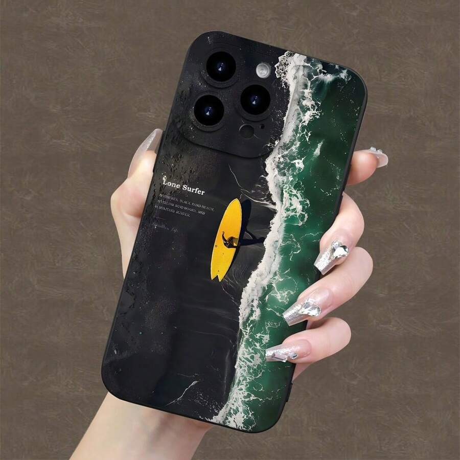 Diseño moderno de surf en la playa, estilo creativo popular, nueva funda mate con ojo de ángel, divertida, sencilla y elegante, funda protectora unisex, adecuada para iPhone 17, 17 Pro, 17 Pro Max, 17 Air, así como para los modelos 11 a 16, incluyendo 16E y 16 Pro Max. - (Un color) 1 unidad por paquete - Ver 1