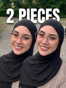 2pcs Soft Solid Color Headscarf Mercerized Cotton Solid Color Long Scarf Arabic Muslim Knitted Headwrap Jersey Hijab - Black 2-pack - View 3