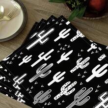 1pc/4pcs/6pcs, Home Decor, Cactus Pattern Printed Linen Placemats, All Season, Suitable For Dining Table, Washable Placemats, Coasters, Kitchen Placemats, Home Goods, Kitchen Supplies, Dining Table Decor - Multicolor - View 9