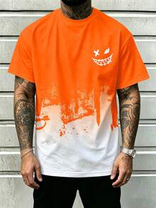 Camiseta de manga corta con cuello redondo de estilo gótico de bloques de color para hombre talla grande de verano - Naranja - Ver 4
