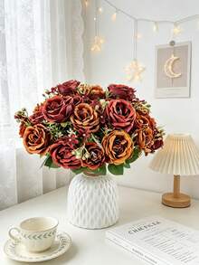 1/3pcs Artificial Rose Flower Bouquet, Suitable For Spring And Autumn Decoration, Wedding Vase, Home, Restaurant, Bedroom, Kitchen, Bathroom Decor, Mother's Day Gift, Holiday Birthday Party Supplies, Outdoor Garden Decoration - Orange - View 9