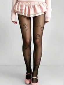1 Pair Plus Size Ultra-Thin Women's Tights, Y2K Style, Suitable For Party Nightlife, Also Perfect For Daily Wear, Shopping, Dating - Black - View 2