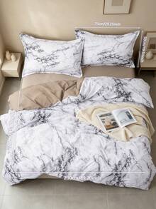 3pcs Rock/Marble Pattern Duvet Cover Set, Purple/Grey Optional, Set Includes: 1 Duvet Cover With 4 Corner Ties And Zipper + 2 Pairs Of Pillowcases Without Pillow Inserts, Suitable For Travel And Home Use, Full Size Set - Light Grey - View 14