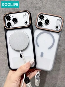 KOOLIFE Magnetic Phone Case (Cool Gray) With Woven Lanyard, Transparent PC Back Panel, Contrast Color Camera Frame, Shock-Resistant TPU+PC Structure, Modern Style, Compatible With MagSafe, Full Camera Protection, For IPhone 18 Pro/18 Pro Max/17/17 Pro/17 Pro Max/16/15/14/13/12/11 - Grey - View 7