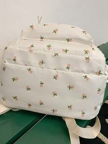 Dedoo Backpack School Bag Floral Pattern MultiCompartment Zipper Side Buckle Large Capacity Lightweight Back To School Campus Travel For Teen Girls Students - Beige - View 5
