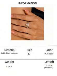1 Set de 3 Anillos Geométricos Minimalistas de Circonita, Regalo para Uso Diario y Fiestas de Mujeres - Multicolor - Ver 13