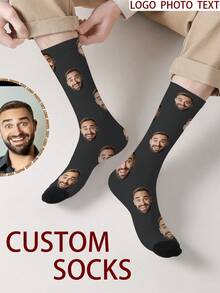 1 Pair Customized Face Pattern Socks, Customizable Photo Socks, Personalized Printed Socks, Funny Face Socks, Custom Pattern Socks, Print Any Face Pattern On Socks, Anniversary Gift, Valentine's Day Gift, Unique Birthday Gift, Customized Collectible Gift - Multicolor - View 7