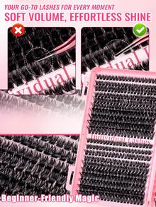 MEM 720pcs Fluffy Single Cluster False Eyelashes Book, Mixed Length Fine & Thick Stem Lashes, Mixed Density, Soft Reusable Comfortable Set, Includes Glue, Remover And Tweezers, Suitable For Beginners To Create Cat Eye And Round Eye Looks - 黑色 - 查看 6