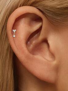 EleRunis 1pc 925 Sterling Silver Flower Stud Earring, Flat Back Labret Ear Jewelry, Suitable For Helix/Conch/Lobe/Cartilage/Ear Rim, Threaded Piercing, Delicate Jewelry For Daily Wear/Party - Gold - View 7