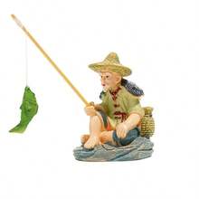 Vintage Fisherman Statue Resin Aquarium Decoration, Hand-Painted Old Fisherman Figurine, Fish Tank Landscape Ornament - A - View 3