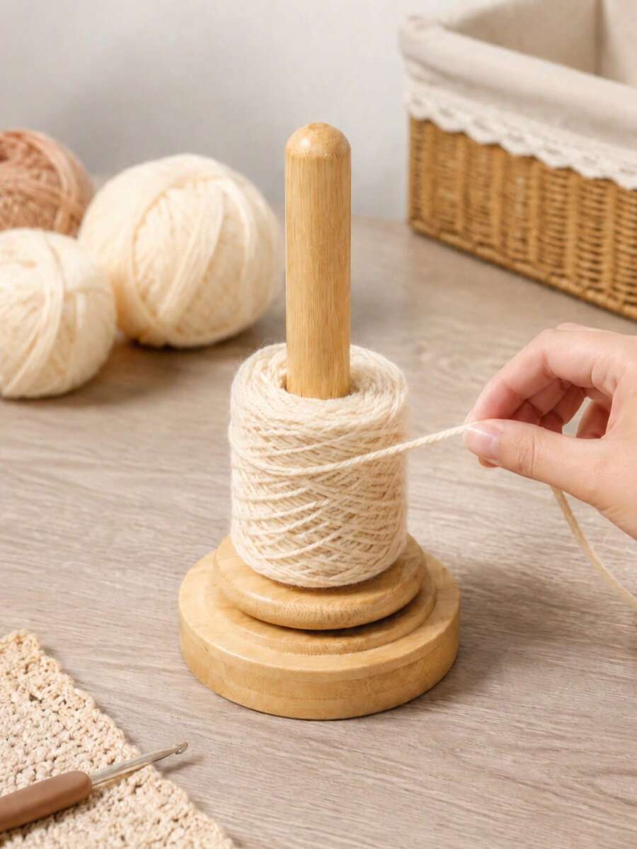 1 cái giá giữ len sợi tre chống rối, đế gỗ tròn tự nhiên, trục chính xoay 360°, phân phối len mượt mà và chống rối ổn định, giá lưu trữ len đan móc, phù hợp cho phòng thủ công DIY, dùng quanh năm - Màu xanh tre - Xem 1