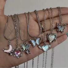 Y2K Crystal Butterfly Heart Necklace Fashion Shiny Clavicle Chain Necklaces For Women Girls New Party Gifts Jewelry - Multicolor - View 1