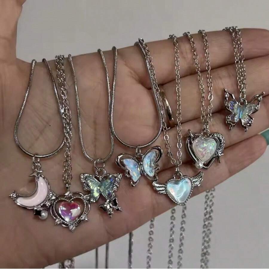 Y2K Crystal Butterfly Heart Necklace Fashion Shiny Clavicle Chain Necklaces For Women Girls New Party Gifts Jewelry - Multicolor - View 1