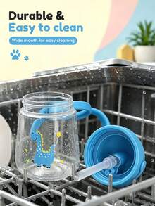 Meoky Gelas Balita 9oz dengan Tutup Pengunci Klik dan Sedotan, Cocok untuk Bepergian atau di Rumah, Gelas Minum Plastik dengan Desain Anti Bocor Sangat Sempurna untuk Anak-Anak - Biru - View 6