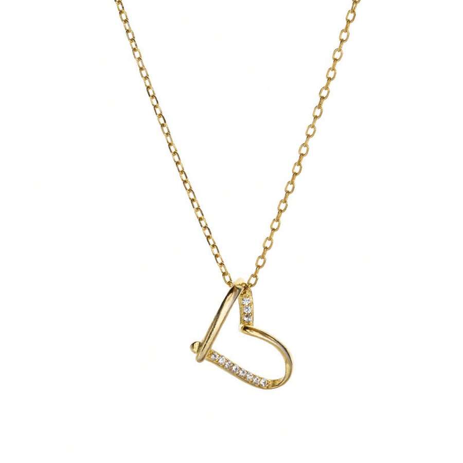 Heart-Shaped Necklace With Collarbone Chain - Baby Pink - View 1