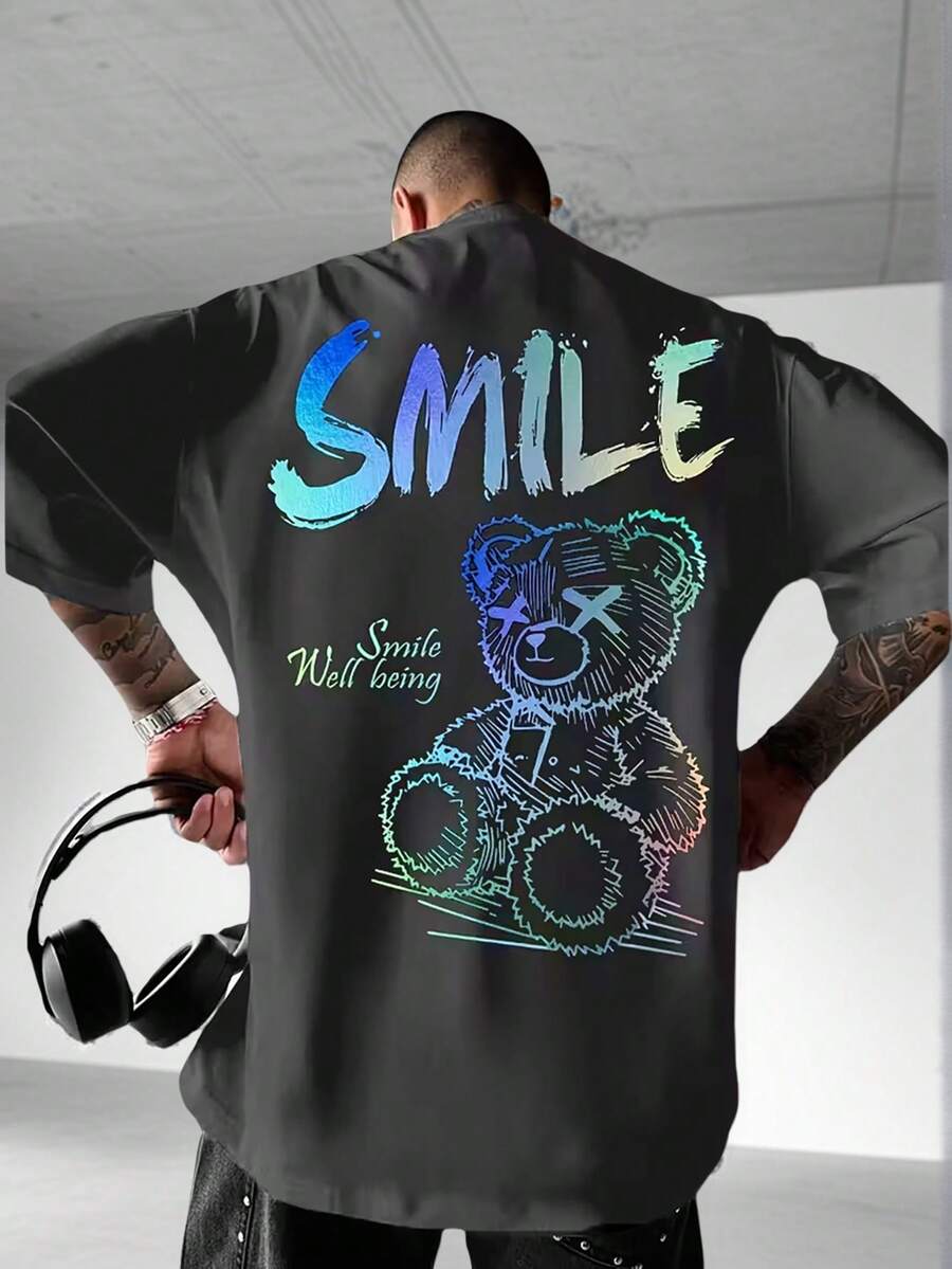 Zrgoth Men's Short Sleeve T-Shirt, Casual, Versatile, With Simple Print - 深灰色 - 查看 1