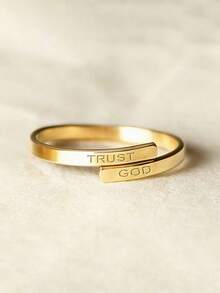 1pc "TRUST GOD" Adjustable Open Ring For Kids, Suitable As Gift For Best Friends And Family, Wear For Outdoor Activities And Travel - Ring - View 5