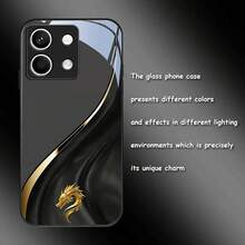 Elegant Black And Gold Dragon Pattern Tempered Glass Phone Case In Black For Xiaomi  Note14/Note14Pro/Note14Pro+/Note13/Note13Pro/Note13Pro+/Note12/Note12Pro/Note12Pro/Note12Pro+/Note11Pro/Note11/Note11S/13C/12/10C/10A/9C/8/A3/A2/A1. Creative Business Style,  Art, Shockproof And Durable Protective Case For Couples, Men And Women - Image 1 Pcs - View 6