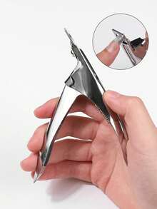 1pc Silver Stainless Steel U-Shaped Artificial Nail Clipper, Suitable For Acrylic Crystal Gel Fake Nail Extension, Salon And Home Manicure Trimming Styling Tool, Independent Packaging, For Adult Use Only - Silver - View 2