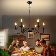 Farmhouse Chandelier For Dining Room: 6-Light Black Industrial Kitchen Island Pendant Light Fixture - Rustic Candle Chandeliers Vintage Modern Hanging Ceiling Lamp For Bedroom Foyer - 6-head Candlestick Chandelier - View 5