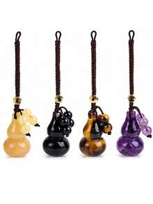 1pc Natural Stone Gourd Charm Keychain Crystal Tiger Eye Pendant DIY Braided Cord Car Hanging Bag Decoration Calabash Ornament H903 - Pendant - View 1