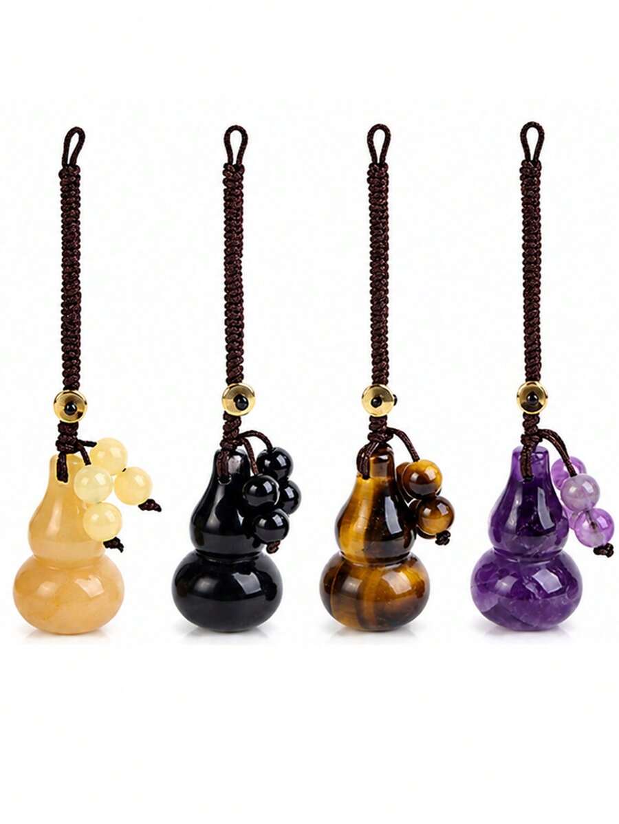 1pc Natural Stone Gourd Charm Keychain Crystal Tiger Eye Pendant DIY Braided Cord Car Hanging Bag Decoration Calabash Ornament H903 - Pendant - View 1