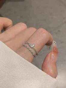 5pcs Fashion Cubic Zirconia Open Copper Rings Set Suitable For Women Wedding Party Wear (Gift Box Not Included) - Silver - View 9