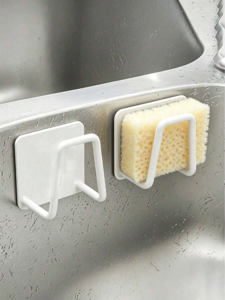 1pc Stainless Steel No-Drill Sink Sponge Holder - Self-Adhesive Kitchen Drain Rack With Drainage Mesh, Suitable For Sponges, Brushes, Dish Soap, Gifts, Wall-Mounted Paper Towel Holder, Bathroom Storage Rack, Stainless Steel Sponge Holder, Wall-Mounted Plastic Wrap Holder, Kitchen Sink Accessories