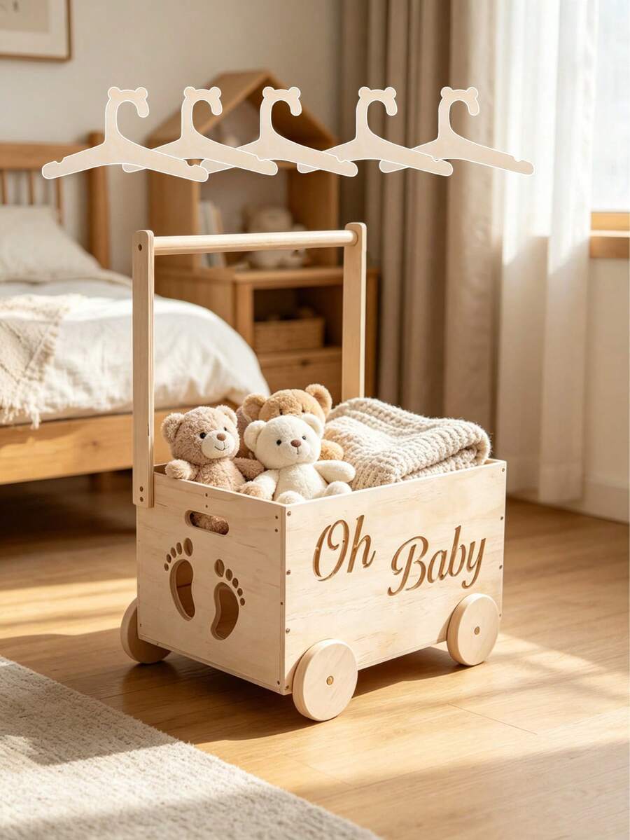 1pc Wooden Baby Storage Box / 5pcs Wooden Hangers, Bus-Shaped Storage Basket, With An Open-Top Design For Easy Access, Suitable For Essential Items For New Parents, And A Decorative Storage Basket For Home Use - Multicolor - View 1