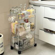 1pc Transparent Movable Cosmetic Storage Cart, Large Capacity Multi-Functional Bathroom Supplies Display Rack, Bathroom Accessories Outdoor Decor - Multicolor - View 3