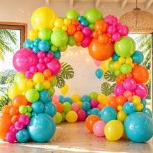 Neon Rainbow Tropical Balloon Arch Set 141Pcs, Multi Bright Tone Latex Balloons, Eye-Catching Ornament For Summer, Luau, Birthday And Back To School Scene Layout - Multicolor - View 6