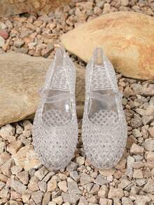 New Fashion Transparent Flat Sandals, Simple Breathable Closed Toe Crystal Clear Soft Sole Women's Princess Shoes, Lightweight Casual Wear - Clear - View 5