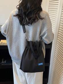 TIANDINGYU 女款斜背包 抽繩布料水桶包 街頭休閒斜背包 購物小包 大容量日系水桶包 簡約時尚帆布包 通勤上班包 - 彩色 - 查看 7