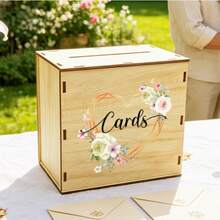 1pc Rustic Floral Greeting Card Box, Suitable For Wedding, Baby Shower, Bridal Shower - Storage Box With Wedding Envelopes, Cash And Gift Card Display Slots, Easy To Assemble Party Table Centerpiece - 1PC - View 3